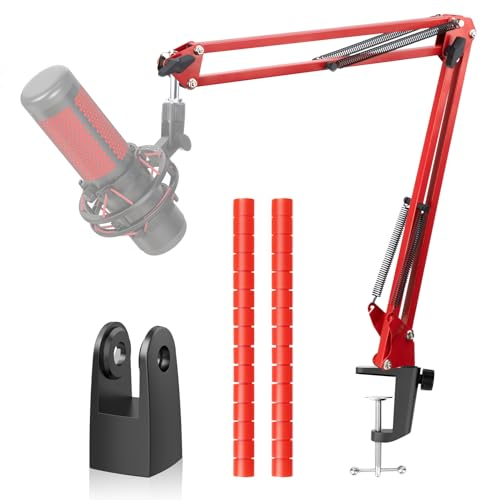 YOUSHARES Bras Micro, Support de micro Rouge pour Hyperx QuadCast, Pied de Micro Hyperx avec Microphone Tube de Fixation et Adaptateur de Montage de HyperX QuadCast et QuadCast s pour Studio, Gaming