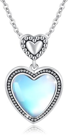 JFASHOP Mondstein Kette 925 Sterling Silber herz kette Damen Mondstein Anhänger Halskette Schmuck Geschenke für Frauen Kinder Mama Frau Freundin Tochter