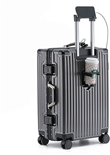 lesulety Valise Solide Valise Cabine Ultra Légère 4 Roues Valise Voyage Valise sans Fermeture Éclair Valise TSA Valise Femme avec Port USB Et Porte-Gobelet,Gris,20in