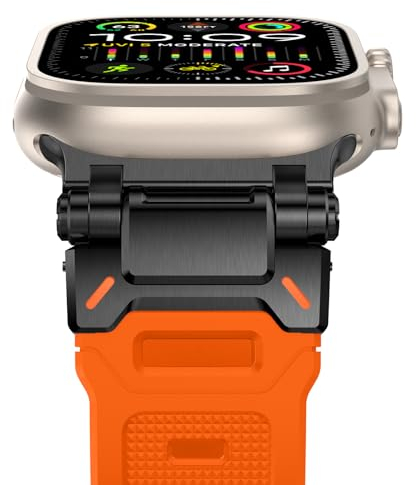 NewWays 49mm 46mm 45mm 44mm 42mm(Serie 1 2 3) kompatibel mit Apple Watch Silikon Armband,Sports Weiches Armband für iWatch Ultra 2/Ultra Series 10 9 8 7 6 5 4 3 2 1 SE,Orange/Schwarz Stecker