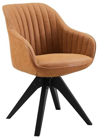 Zouron Esszimmerstuhl Drehstuhl, Küchenstuhl Braun Pu Leder Polsterstuhl mit Armlehnen Sessel Massivholzbeine bis 130kg Belastbar Sitzfläche 43x43cm Schreibstuhl (Braun-Massivholzbeine-1 pcs)