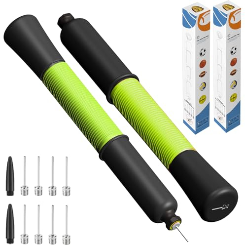 (Pack de 2) Bomba de Balón con Almacenamiento de Agujas, Bomba de Fútbol con 5 Agujas y Cable Extensible, Bomba de Aire Manual para Balones Deportivos, Baloncesto, Fútbol, Voleibol, Verde