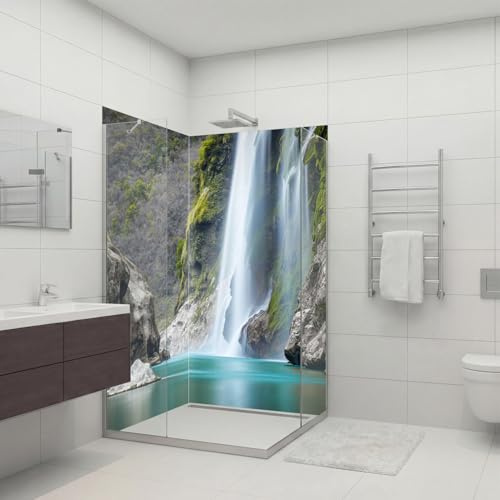 dedeco Paroi arrière de douche cascade V15 2 pièces 100 x 210 cm aluminium | Paroi arrière de douche imperméable, plaque composite en aluminium classique, sans joints, facile d'entretien