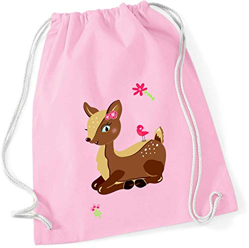 minimutz Turnbeutel Reh Kitz Kinder - Stoffbeutel Mädchen Jungen Rucksack - Sportbeutel zum Zuziehen - 12L - 37x46cm (rosa)