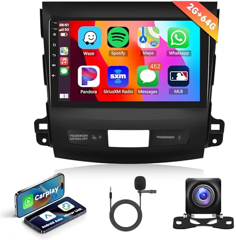 2G+64G Android Autoradio 2 Din für Mitsubishi Outlander 2/Peugeot 4007/Citroen C-Crosser 9 Zoll Autoradio mit Apple Carplay Android Auto Navi GPS WiFi Mirror Link Bluetooth FM/RDS/DAB Rückfahrkamera