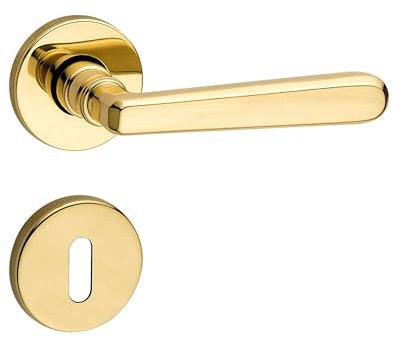 Gedotec Drückergarnitur aus Messing inkl. Befestigungsmaterial | ALT WIEN | 1 Set Türbeschlag Türgriff Zimmertür auf runder Rosette | PZ - Zylinder | Drücker-Paar messing poliert | Türgarnitur