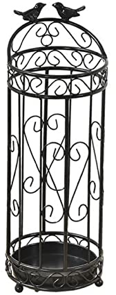 AtZOtOYZJ Porte-parapluie vertical Supports antiques noirs avec décor d'oiseaux, porte-parapluie de porte d'entrée de couloir d'angle rond en métal, 62cm/ 25 pouces de haut