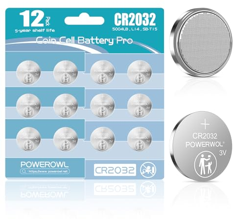 Batterie a moneta al litio 3V POWEROWL CR2032 (12 pz.) - Imballaggio sicuro per neonati - Ad Alta Capacità per Telecomando per veicolo, Radio, Calcolatrici, Giocattoli, Bilance,Fitness e Altro