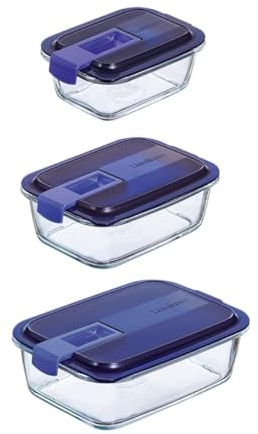 Luminarc Easy Box Set 3 Recipientes Vidrio Con Tapa Set 3 Piezas 122cl - 82cl - 38cl