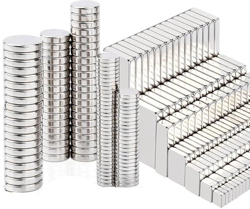 300 Stück Neodym Magnete Extra Stark - 4 Verschiedene Größen, Silber - Kleine Magnete für Magnettafel, Whiteboard, Handwerk, Kühlschrankmagnete