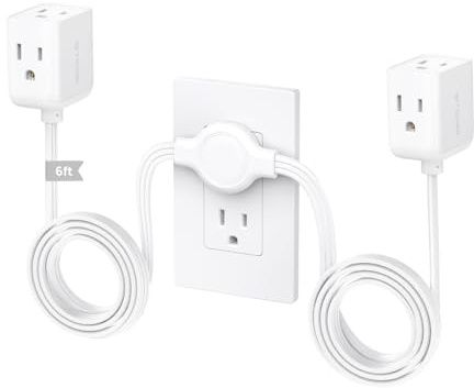 TROND Split Extension Cord with Flat Wall Plug, Twin 6ft Each Side, White