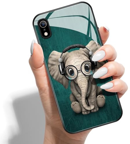 Phone Case for iPhone XR Hard Back Cover Printed Pattern Design Hybrid PC + HD Glass Soft TPU Bumper - Baby Elephants
