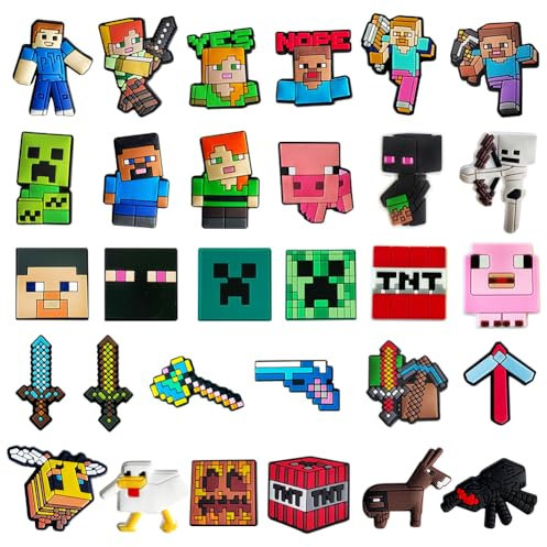 Minnecrafft Shoe Charms, 30PCS Minnecrafft Shoe Decoration Charms Cute Shoes Accessories PVC Shoe Decoration Charms Cute Cartoon Charms for Kids Charms Shoe Accessories Decoration DIY Shoes for Kids