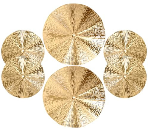 Operitacx 6pcs Gold Wall Decor Sunburst Wall Sculpture, Hanging Metal Wall Decor Artwork Light Luxury Floating Circles Wall Art for Home Office