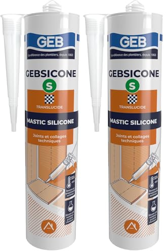 GEB GEBSICONE S Mastic silicone acétique haute élasticité pour étanchéité, calfeutrement et collage technique. Haute résistance et haute adhérence - 310ml - Translucide (Lot de 2)