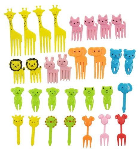 30 Plastic Fruit Forks, Reusable mini toothpicks, Suitable for Cake, Dessert, Fruit Platter, bento Box Party Supplies, Lunch Accessories (Animal Shaped)