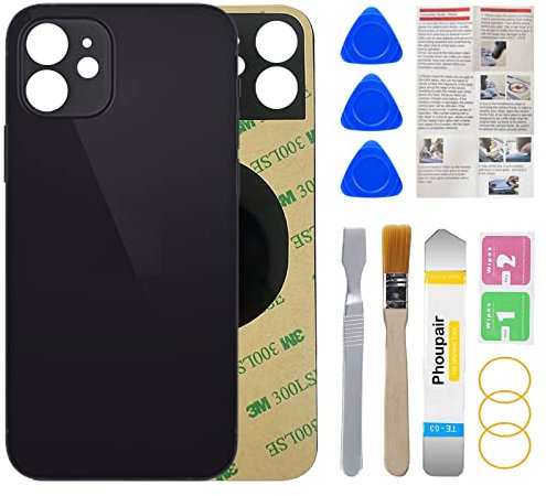 Phoupair Ersatz-Glas für iPhone 12, 15,4 cm (6,1 Zoll), mit Reparaturset und Montageanleitung (schwarz)