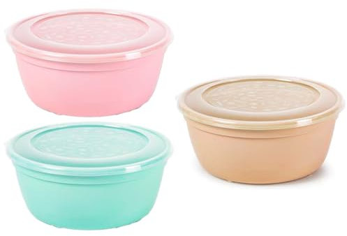 Tradineur - Pack de 3 Fiambreras Redondas Pastel - Fabricado en Plástico - Capacidad de 1,7 Litros - Apto para microondas y lavavajillas - Ø 20 x 9 cm - Color Aleatorio
