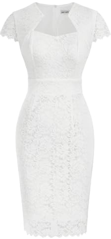GRACE KARIN Cocktail Dresses for Women Cap Sleeve Lace Dress, White, M