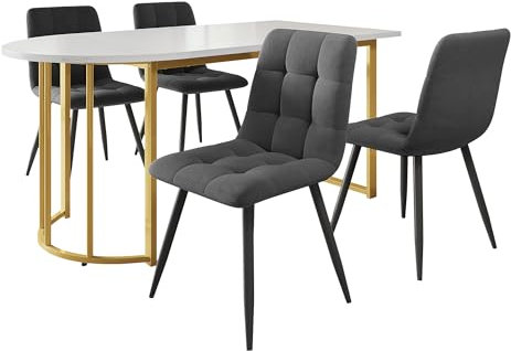 Merax Esstisch 140x80cm, Marmormuster Esstisch für 4-6 Personen, Metallrahmen, verstellbare Tischbeine, Küchentisch Esszimmertisch für Restaurant, Wohnzimmer, Küche,Wohnzimmer, Weiß/Gold