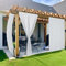 PONY DANCE Outdoor Gardinen Wetterfest 2er Set Terrasse Vorhänge für Sonnenschutz & Sichtschutz H 243 x B 132 cm Outdoor Vorhang mit Klettverschluss und Verdeckten Schlaufen, Grau-weiß