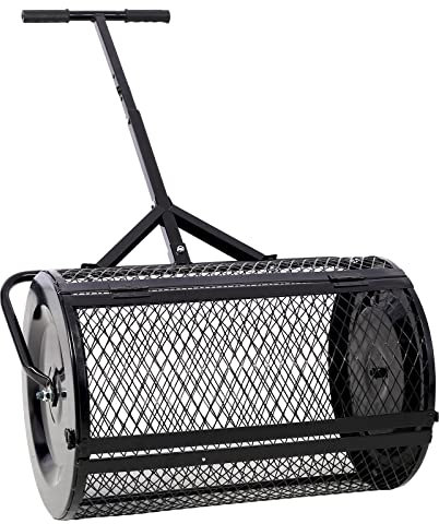 Spandiconcime e spandiconcime per torba, spandiconcime in rete metallica, 2 in 1 ATV e manico a T per piantagione, semina, cura del prato e del giardino, spandiconcime a rulli (24L"×16W"×49,6H")
