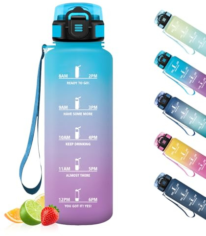 HoneyHolly Trinkflasche, Motivierend und Auslaufsicher, 1,5L, Wasserflasche, Zeitmarkierung, Trinkflasche Sport, Wiederverwendbar, Water Bottle für Fitnessstudio, Arbeit, Camping, Wandern