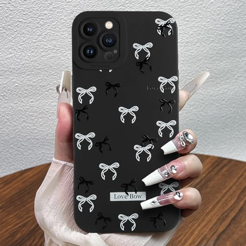 Potok Compatible for iPhone 12 Pro Max Case,Cute Black and White Bows Pattern Black Design for Girls Women, Slim Stylish Durable TPU Protective Case for iPhone 12 Pro Max