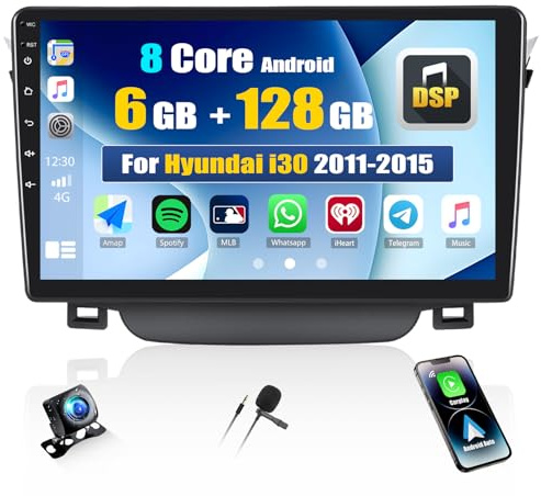 CAMECHO 6+128G 8 Core 9 Pollici Autoradio per Hyundai I30 2011-2015 con Telecamera Posteriore, Android 15 Radio Bluetooth 2Din Wireless Carplay con Android Auto GPS WIFI FM/RDS DSP con Mirror Link