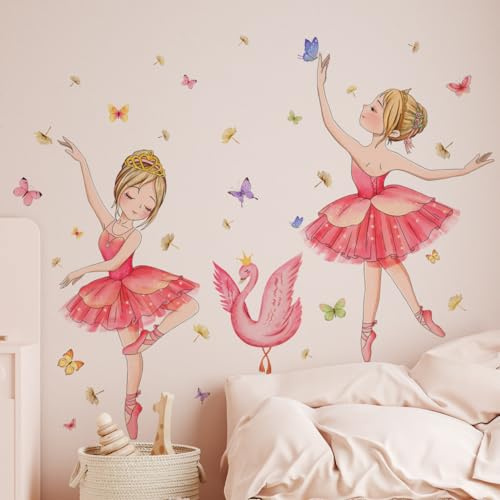 TXDAMAI Wandtattoo Kinderzimmer Rosa Kleider Ballett tanzen Schmetterlinge Wandsticker für Mädchen-Zimmer Jugend Teenager Girls Deko