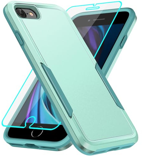 Jihucase for iPhone SE 2020/2022/SE3 iPhone 7/8 Case with Screen Protector: Heavy Duty Protective Anti-scratch and ShockProof Double-Layer Protection Cover for iPhone SE iPhone 7/8 (Green)