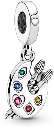 Aiwedanisting Femme Charms Artist's Palette Dangle Argent Sterling 925 Pendentif avec Zircon Cubique pour Bracelet