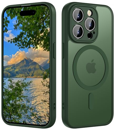 ORDA Magnetic for iPhone 15 Pro Case, Fit for MagSafe, [Full Camera Protection], [Shockproof] Slim Translucent Matte,Military-Grade Protection,Scratch & Fingerprint Resistant -6.1 Dark Green