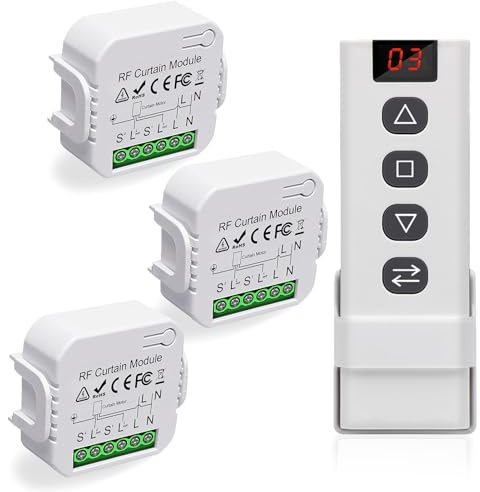 GOEDCH Lot de 4 commandes de volet roulant sans fil : module de commande intelligent sans fil avec télécommande RF et module 3 récepteurs, interrupteur radio pour volets roulants, stores