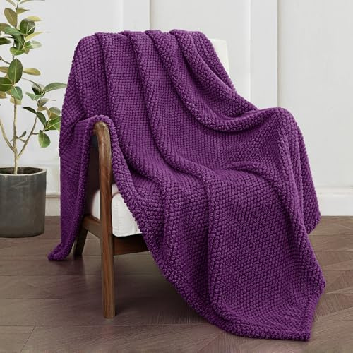 Whale Flotilla Coperta Plaid Pile in Flanella per Divano, 130 x 170 cm | Coperta Jacquard Morbida e Calda, Leggera per Letto Singolo e Matrimoniale, Adatta a Tutte le Stagioni, Viola
