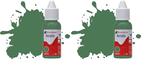 Humbrol Acrylic Paint No 101 Mid Green Matt dropper bottle,14ml (Pack of 2)