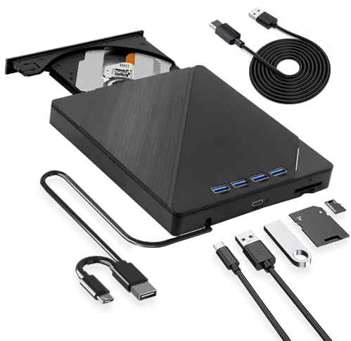 FJXMZQ Portable 8 en 1 Lecteur Blu-Ray Externe, Lecteur BD Blu Ray avec USB 3.0 Type-C Blu Ray Externe, 3D CD DVD Optical Bluray Drive pour PC Windows 10 8 7