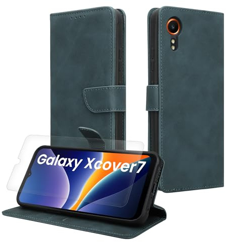 kwmobile Kunstleder Handyhülle kompatibel mit Samsung Galaxy Xcover7 Hülle - Brieftaschen Schutzhülle aus PU-Leder mit Displayschutz und RFID-Schutz - Petrol