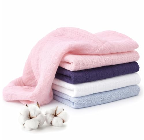 MAKIAN Langes Bébé 30x30 cm – Lot de 4 Langes Coton Bébé 100% Coton Oeko-TEX Standard 100 – Tissus de Gaze Absorbants – Bavoirs d’Épaule, Lingettes Lavables et Carrés Mousseline – Lilas/Rose Poudré