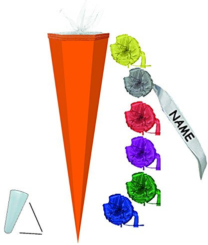 alles-meine.de GmbH Schultüte Rohling - ORANGE - 35 cm incl. individueller Schleife mit Kreppabschluß - Zuckertüte - zum Basteln, Bemalen und Bekleben Bastelschultüte