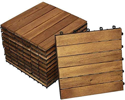 SAM 33er Spar-Set Holzfliese 01 für 3 m²,Terrassenfliese Akazien-Holz, Fliese für Garten Terrasse Balkon, Balkon Bodenbelag mit Drainage-Unterkonstruktion, Wasserablauf unter den Fliesen