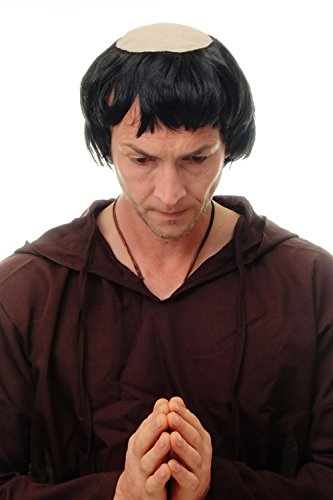 WIG ME UP - 90776-ZA103 Perücke Herren Fasching Karneval Halloween Mönch Schwarz Tonsur ABT Mittelalter