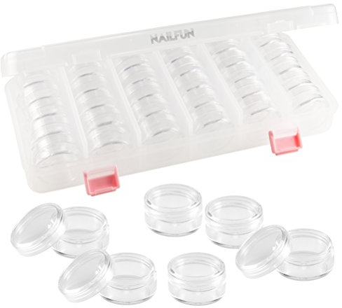 NAILFUN 30 x Nailart Döschen Dosen klar (leer) 10ml mit Schraubverschluss in stabiler Aufbewahrungsbox