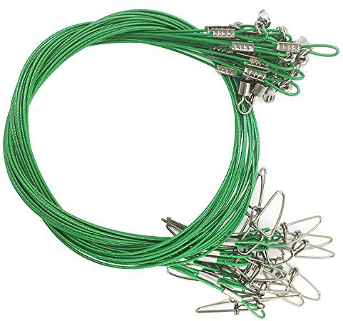 Lenza da pesca ad alta resistenza in resistente acciaio inox, con girelle e moschettoni, per 45 kg, 20 pezzi, Green