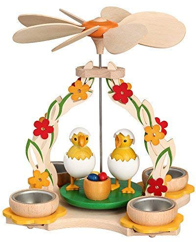 Rudolphs Schatzkiste Tischpyramide Küken mit Ostereier HxLxB 27x27x30cm NEU Pyramide Minipyramide Holzpyramide Ostern Frühling Seiffen Erzgebirge Wärmespiel Lichter Figur Holz Flügel Kerzen