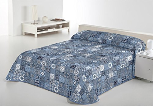 SABANALIA - Colcha Estampada Rustik (Disponible en Varios tamaños), Color Azul, Cama 200 - (300 x 280)