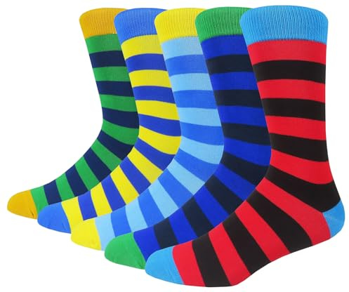 HIWEAR Mens Socks- Colorful Funky Novelty Design Rich Cotton,Men's Comfort Dress Calf Socks Multipack