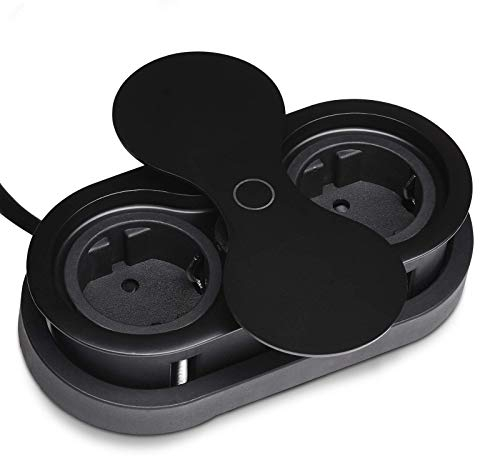 SOTECH Prise encastrable (2 x prises Schuko) noir avec fiche avec élément de prise à couvercle rotatif push to open pour plans de travail