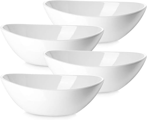 DOWAN 9.25 Serving Bowls, Large Oval Serving Dishes for Wedding and Dinner Parties, 35 Oz for Salad, Side Dishes, Pasta, Oval Shape, Microwave & Dishwasher Safe, Set of 4, Soft White