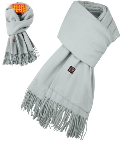 Qdreclod USB Beheizter Schal, Elektrisch Wärmer Heizschal für Herren Damen, 3 Heizstufen, Waschbarer Winddichter Winter Schal Nackenwärmer Für Kälteschutz im Innen- und Außenbereich Grau